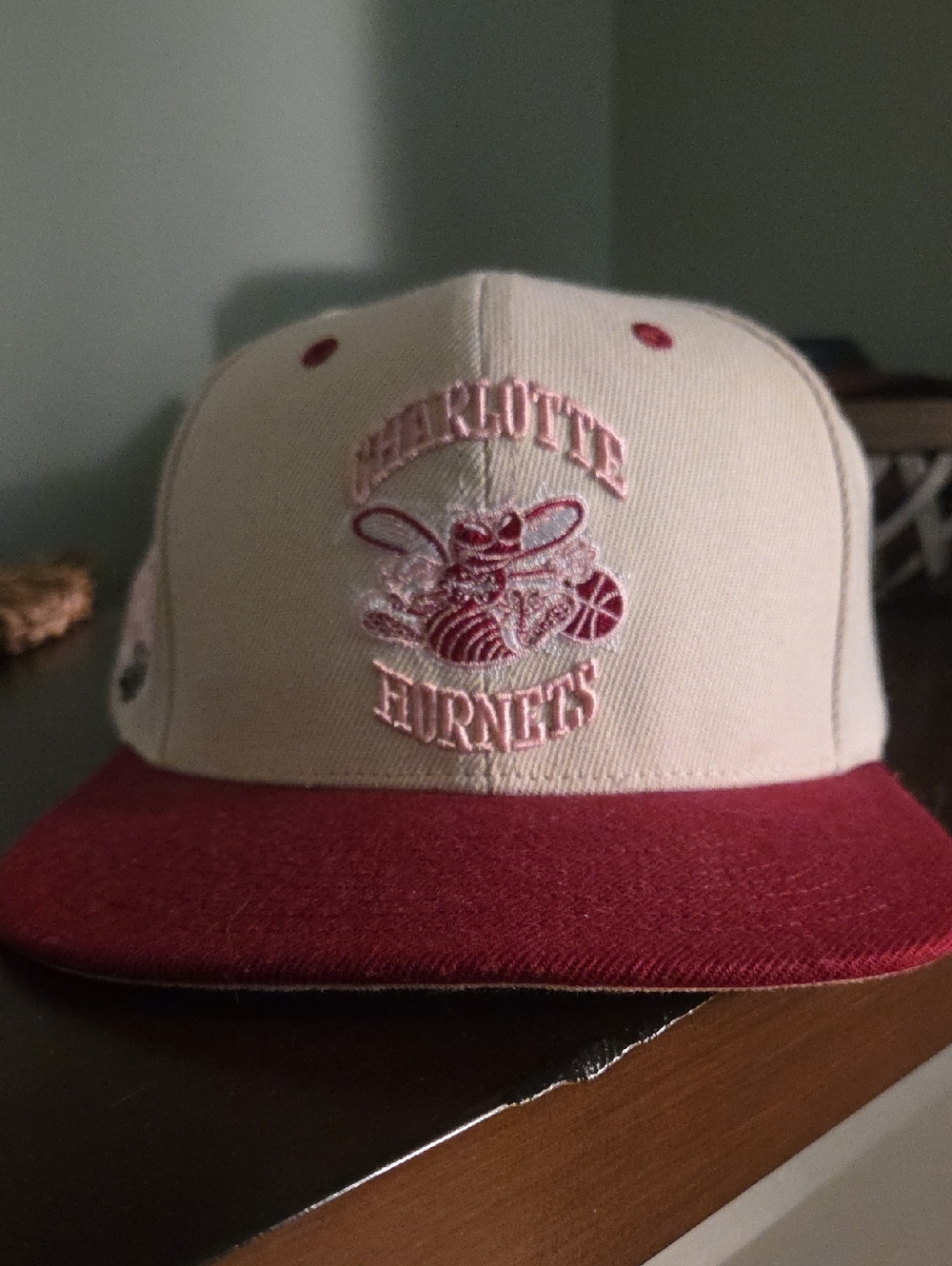 Mitchell & Ness Cream and Burgundy Charlotte Hornets Snapback